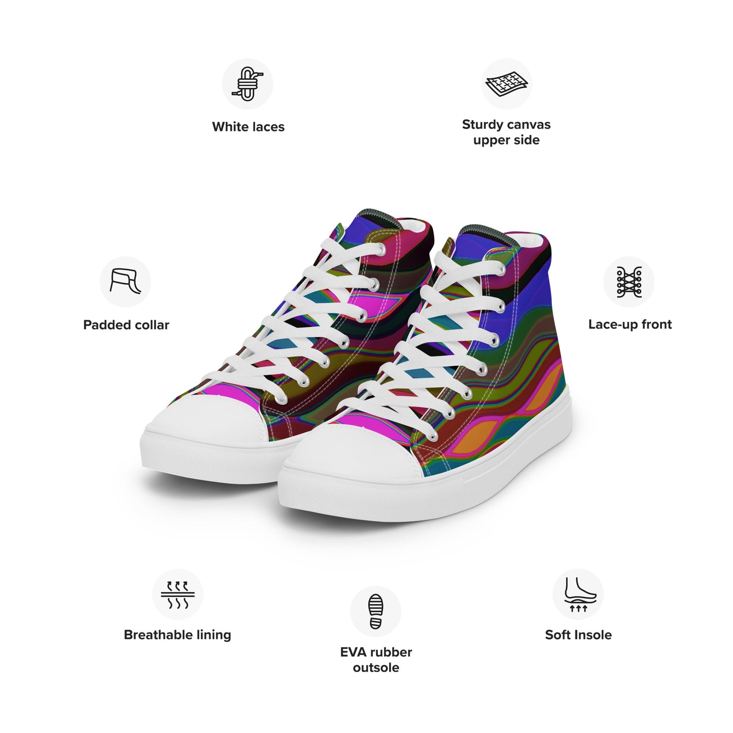 Color Waves Women’s High Top Canvas Shoes