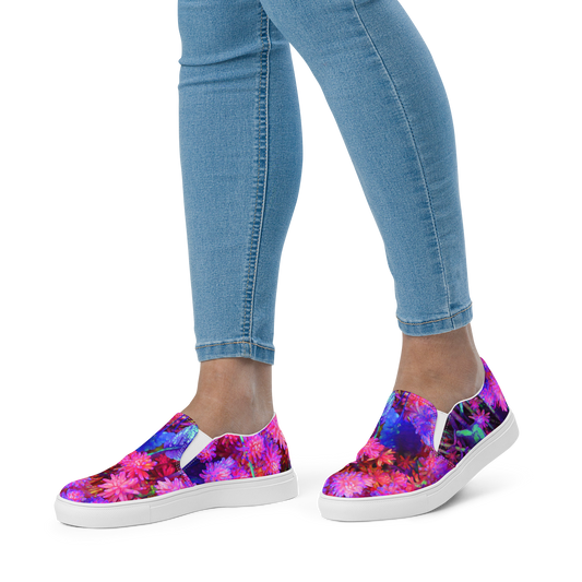 Neon Blooms Women’s Slip-On Canvas Shoes